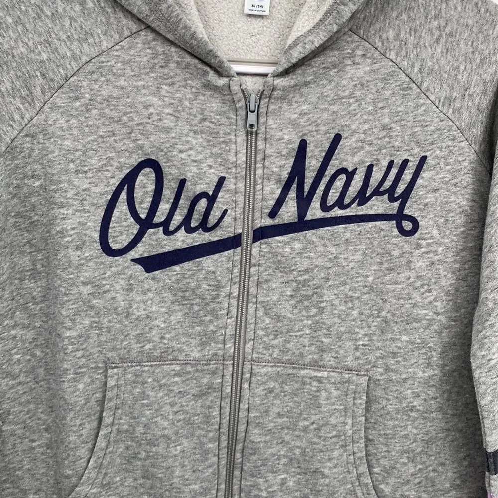 Old Navy Girls Long Sleeve Hooded Pocket Full Zip Outdoor Jacket Gray XL